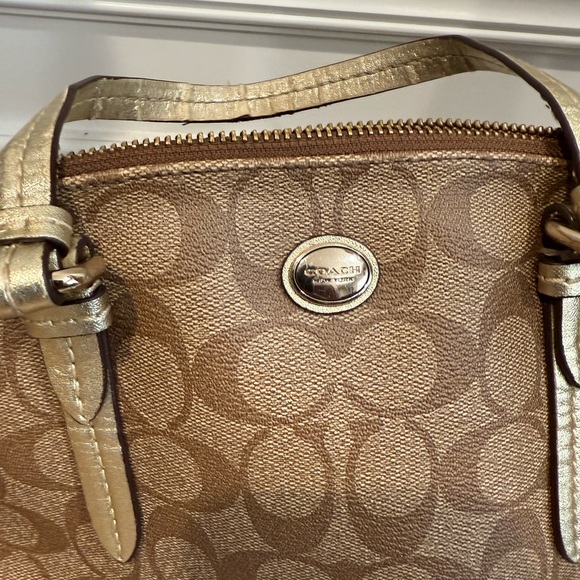 Coach Brown and Gold Peyton Signature Monogram coated canvas Women's Bag - Picture 4 of 9